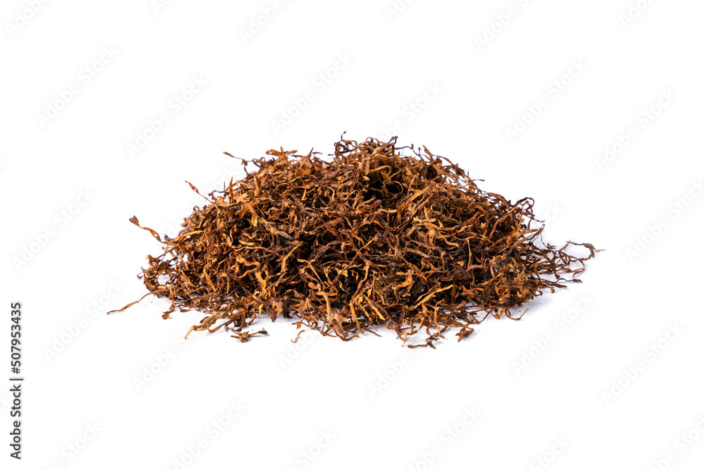 Sliced tobacco pile isolated on white background. close up tobacco. Sliced tobacco pile isolated on white background. close up tobacco.