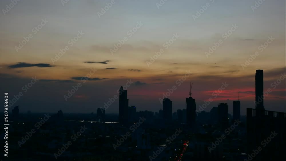 Time lapse of the sunset scene of Bangkok skyline and skyscraper in Bangkok city Time lapse of the sunset scene of Bangkok skyline and skyscraper in Bangkok city