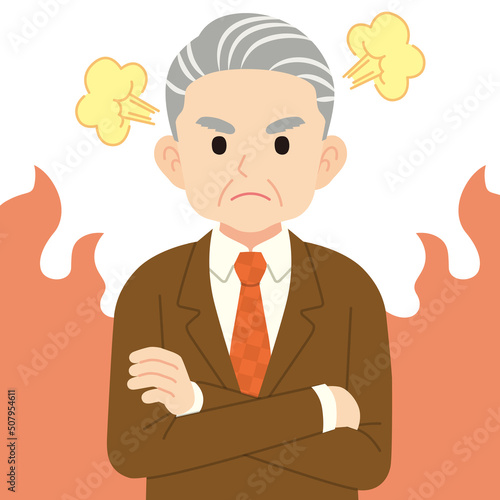 怒るスーツのシニア男性＿線なし