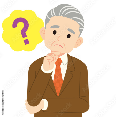 考えるスーツのシニア男性＿線なし