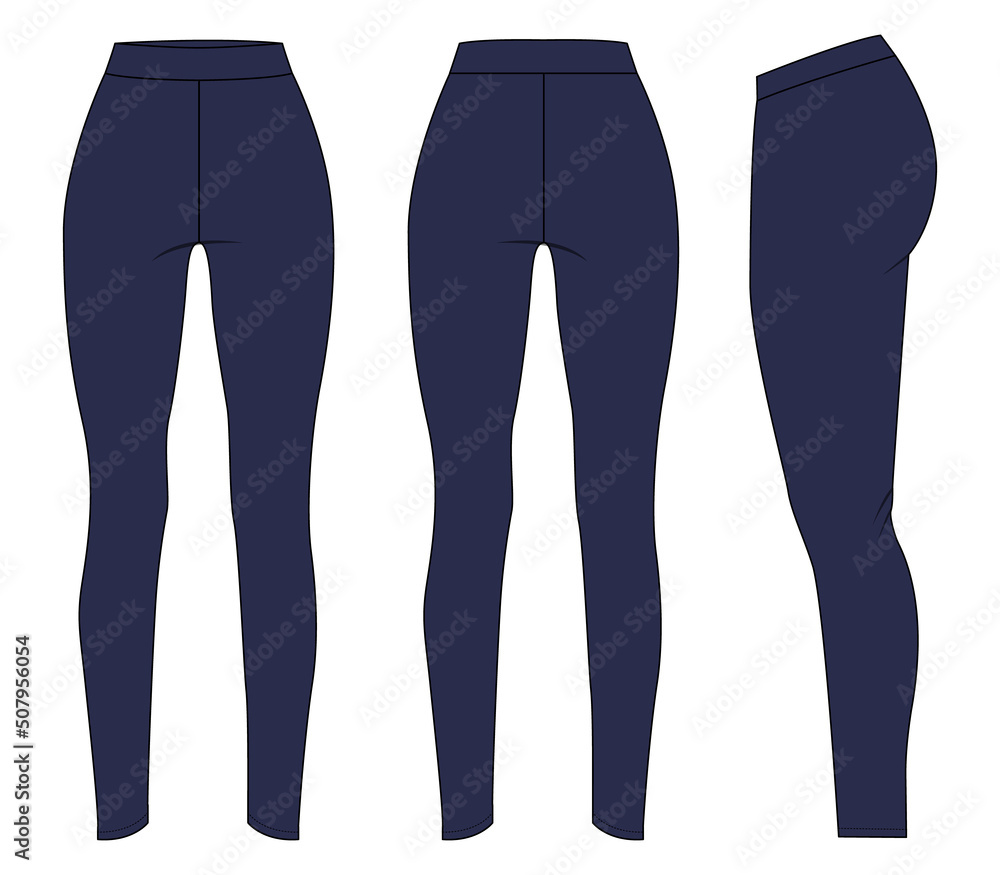 Slim fit Leggings pants fashion flat sketch vector illustration template front, back and side view isolated on white background. Girls Long Legging mock up for Women's unisex CAD.
Slim fit Leggings pants fashion flat sketch vector illustration template front, back and side view isolated on white background. Girls Long Legging mock up for Women's unisex CAD.