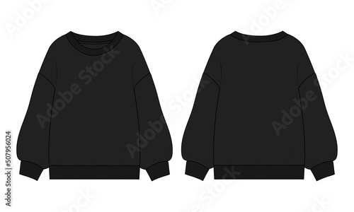 Foto Long sleeves Cotton-terry Fleece sweatshirt technical fashion flat illustration With regular fit crew neckline