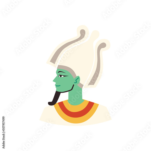 Egyptian god of fertility Osiris with crown, flat vector illustration isolated on white background.