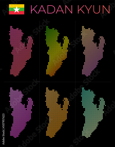Kadan Kyun dotted map set. Map of Kadan Kyun in dotted style. Borders of the island filled with beautiful smooth gradient circles. Appealing vector illustration. photo