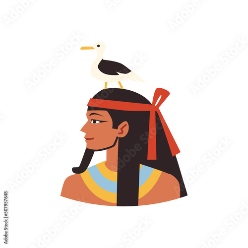 Ancient Egypt god Geb with goose bird on his head, flat vector illustration isolated on white background.