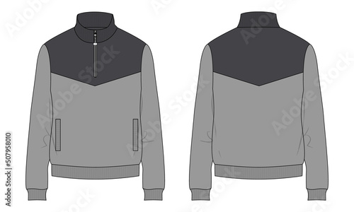 Long sleeve sweatshirt jacket Technical fashion flat sketch vector illustration template