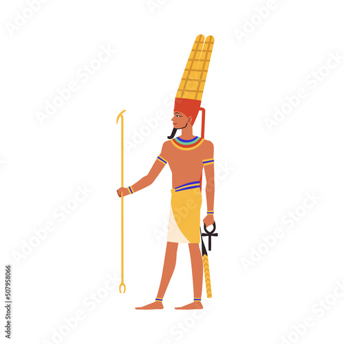 Amun Ra god of sun of ancient Egypt, flat vector illustration isolated on white background.