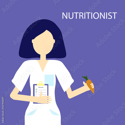 Vector illustration of a female doctor nutritionist, illustration in very peri color.