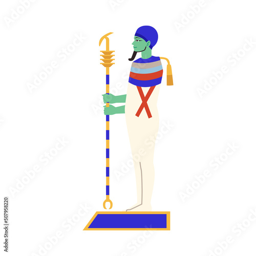 Egyptian ancient Ptah gods with scepter, flat vector illustration isolated.