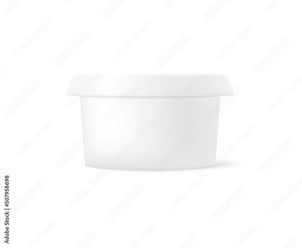 Plastic container with closed lid for cream cheese or butter, realistic vector illustration isolated on white. Plastic container with closed lid for cream cheese or butter, realistic vector illustration isolated on white.