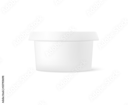 Plastic container with closed lid for cream cheese or butter  realistic vector illustration isolated on white.