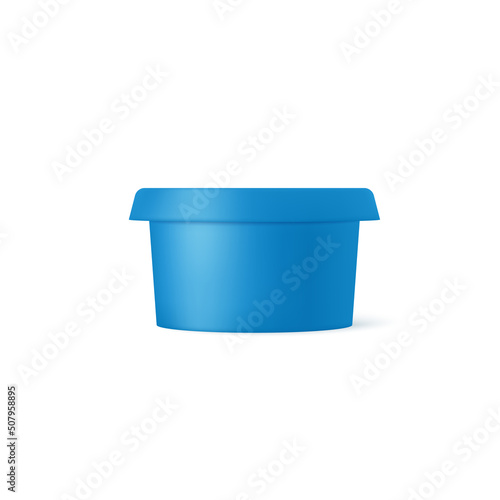 Empty cream cheese container with plastic lid and pot, 3d vector illustration isolated on white background.