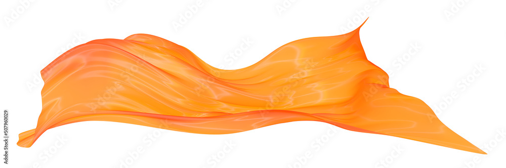 Beautiful flowing fabric of orange wavy silk or satin. 3d rendering image.
