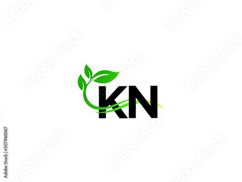 Abstract KN Green Leaf Logo, Leaf Kn Logo Icon Vector Stock