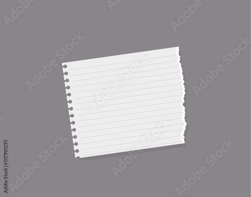 Torn out lined notebook piece lies at angle flat style, vector illustration