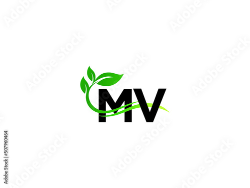 Letter MV Logo Icon, Premium Mv vm Green Leaf Logo Design For Shop