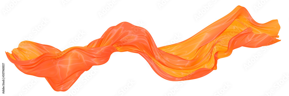 Beautiful flowing fabric of orange wavy silk or satin. 3d rendering image.