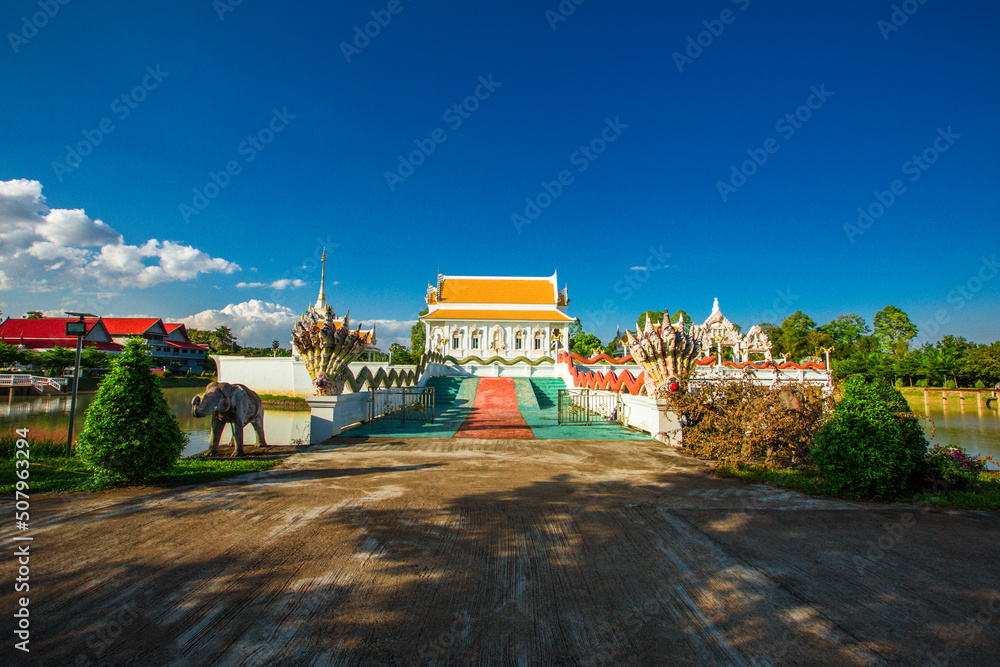 Background of old tourist attractions,Church in the water (Wat Thung Siad) in Surat Thani of Thailand,tourists from all over the world like to come to make merit and pray for good during the noon trip
