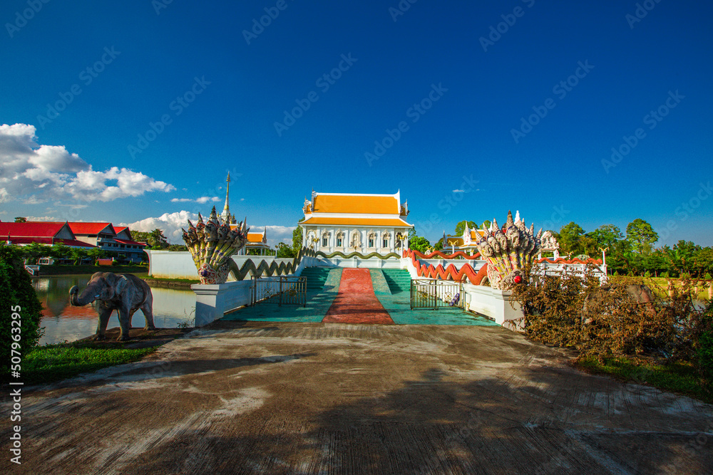 Background of old tourist attractions,Church in the water (Wat Thung Siad) in Surat Thani of Thailand,tourists from all over the world like to come to make merit and pray for good during the noon trip
