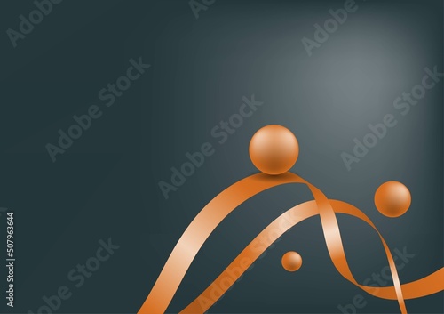 Abstract orange ribbons and balls background.