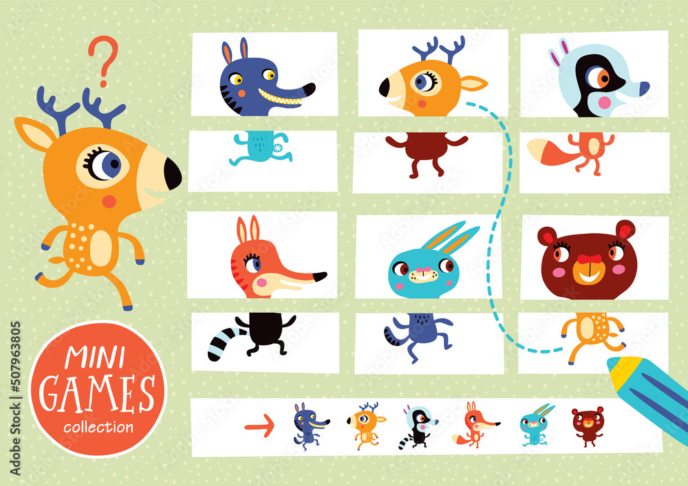 Obraz premium Assemble the pictures. Mini games collections. Forest animals.