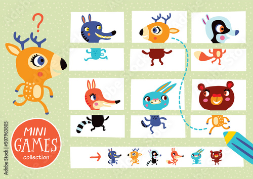 Assemble the pictures. Mini games collections. Forest animals.