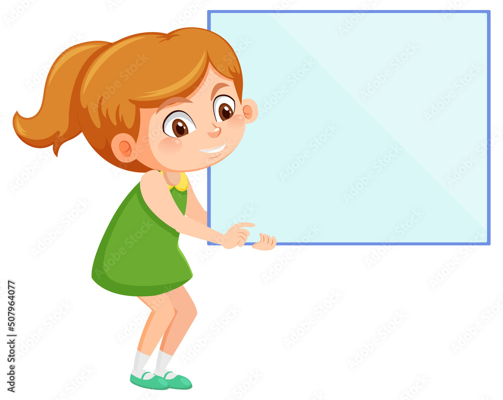 Cute girl holding blank board in cartoon style Cute girl holding blank board in cartoon style