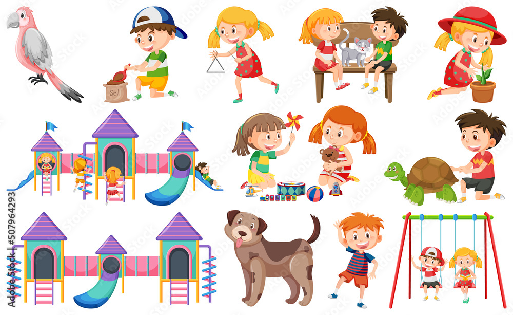 Fototapeta premium Set of cute kids and objects