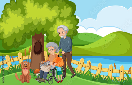 Outdoor park with elderly couple