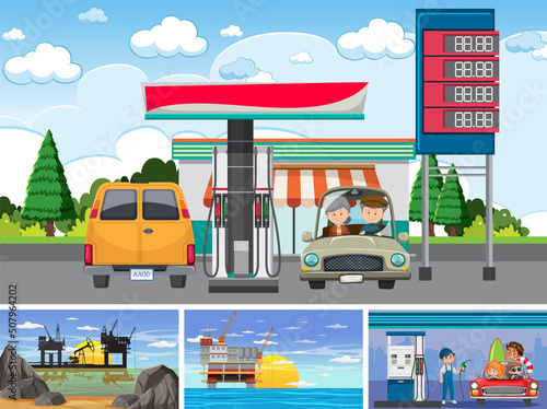 Four different petroleum industry scenes