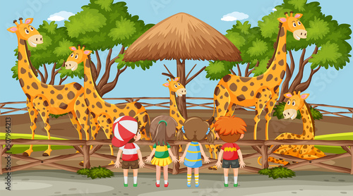 Happy children at the zoo