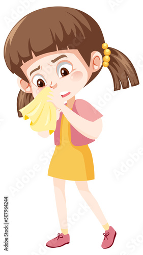 A sick girl cartoon character on white background