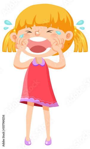 A girl in red dress crying