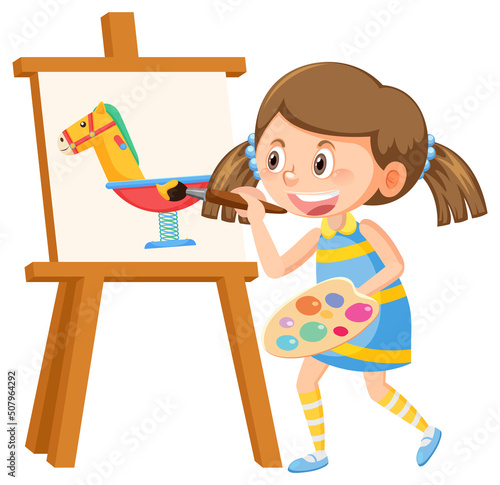 Cute girl painting on canvas