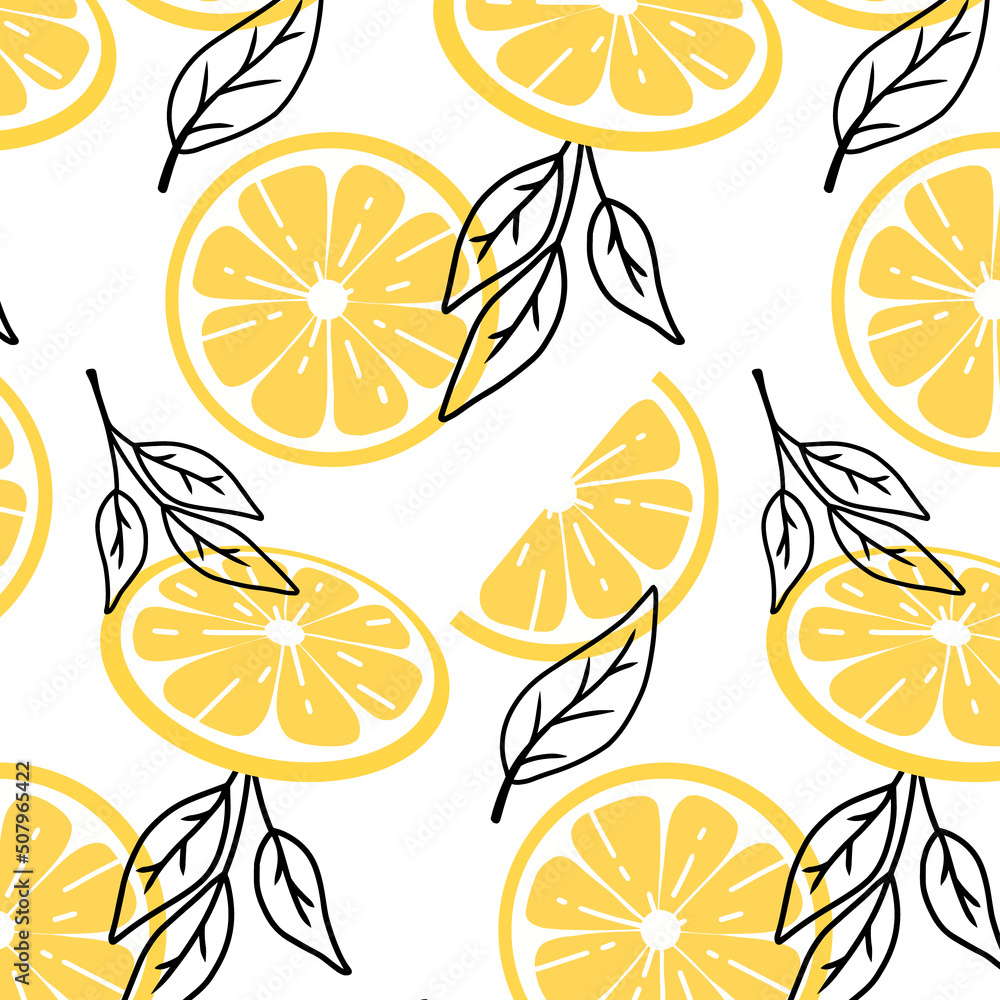 Pattern with lemon slices. Vector illustration.Doodle style.Seamless pattern with lemons. Pattern with lemon slices. Vector illustration.Doodle style.Seamless pattern with lemons.