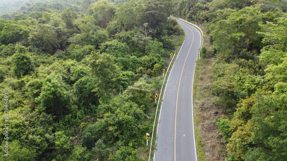 top view of road aerial view tropical mountains landscape. top view of road aerial view tropical mountains landscape.