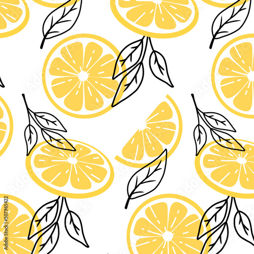 Pattern with lemon slices. Vector illustration.Doodle style.Seamless pattern with lemons.