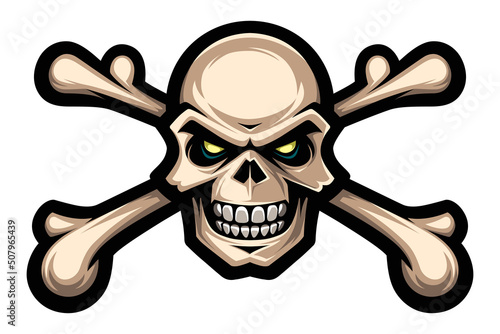 Skull and crossbones, monster, zombie. Pirate symbol, Jolly Roger. T-shirt print.