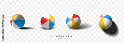 Top, Front, Side, Perspective, view of 3D beach ball on transparent background. Vector illustration