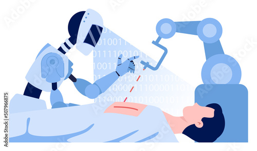 Robot-surgerer operating a human. Robotic technology in medical industry