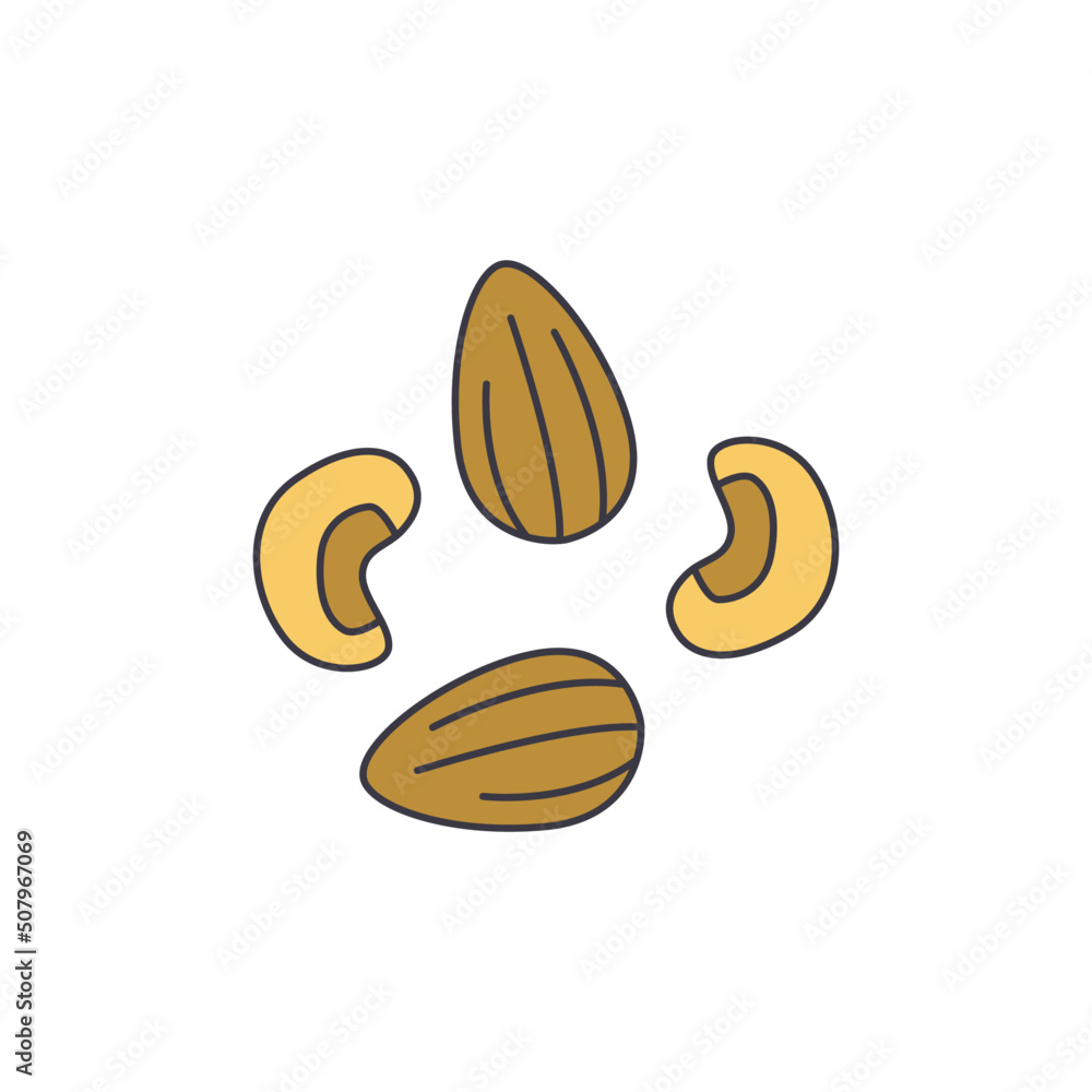 Nut icon in color, isolated on white background 