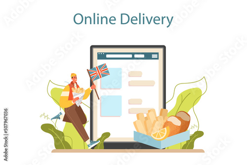Fish and chips online service or platform. British deep-fried