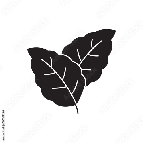 menthol leaf icon in black flat glyph, filled style isolated on white background