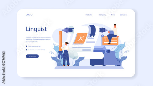 Philologist web banner or landing page. Scientific study of language
