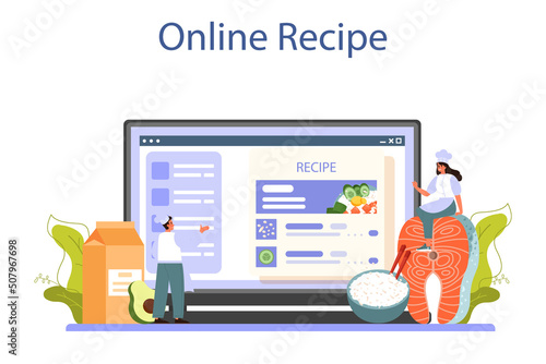Poke bowl online service or platform. Fresh healthy food with salmon