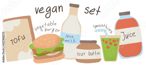 Vegan set. Set of vector images of vegan food.