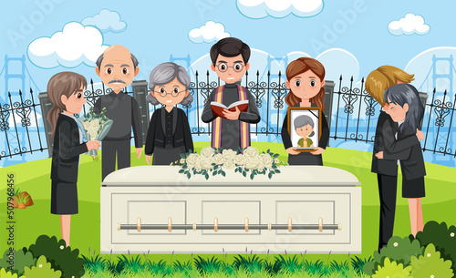 Sad people at funeral ceremony