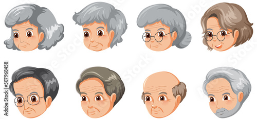 Set of many elderly faces
