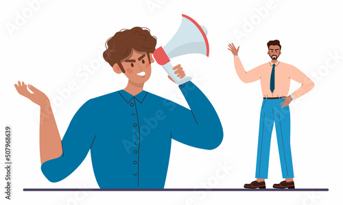 Conflict concept. Business controversy or disagreement. Communicative