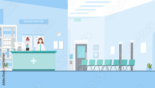 regitration in front of room at hospital on flat style. Vector illustration cartoon character